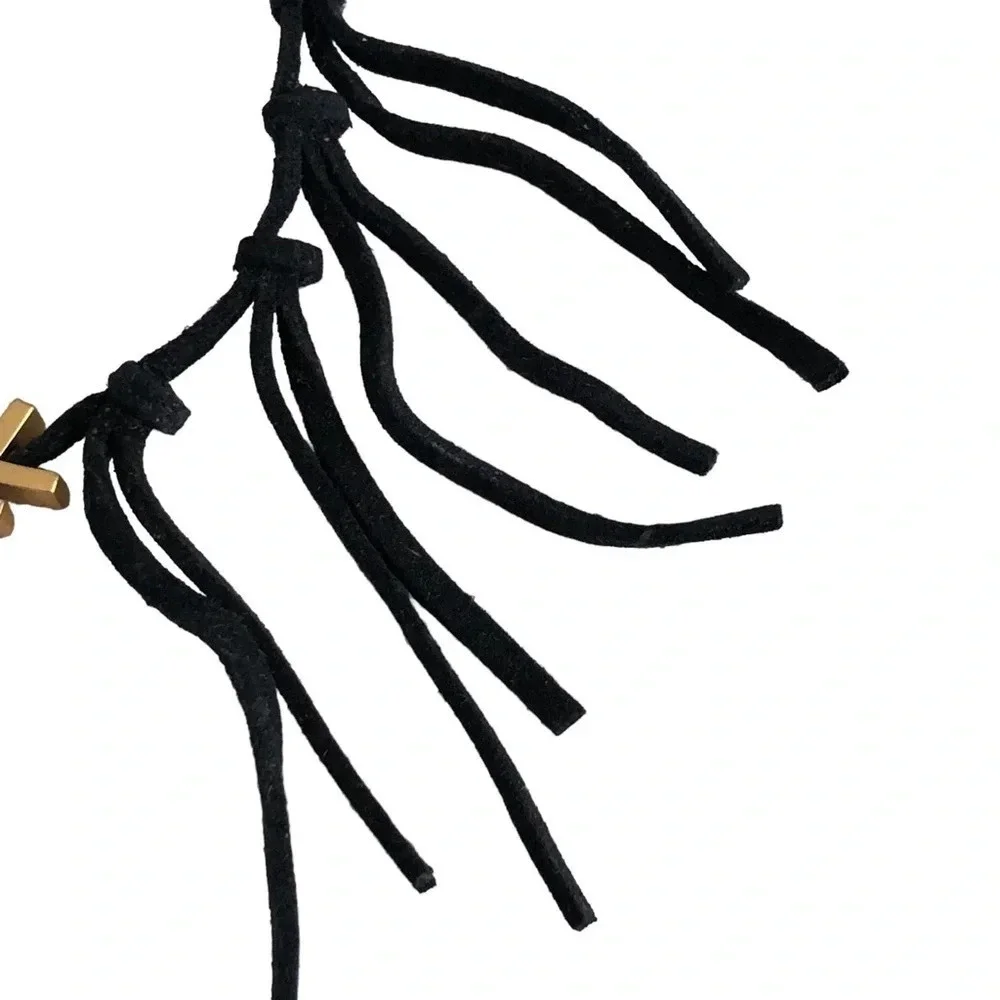 Madewell Black Suede Arrow Chevron Necklace Gold Fringe Boho Tassels - Picture 4 of 4